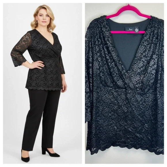 Goth Whimsigoth Witchy Evening Black Lace Vneck Top Dress Event Plus Size Top 3X - Picture 1 of 11